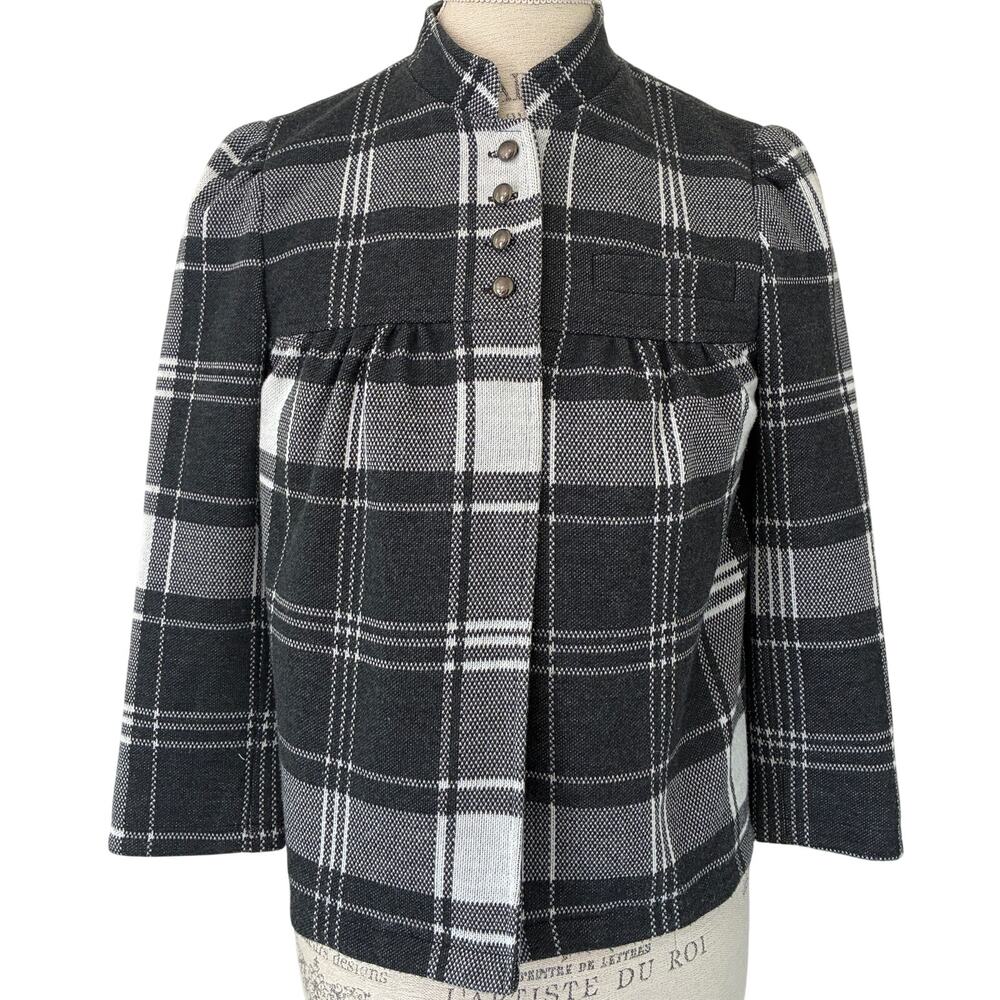 Mixit Plaid Gray White Mock Neck Button-front Jacket Size S